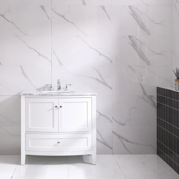 Eviva Stanton 36" White Transitional Bathroom Vanity with White Carrara Top-EVVN04-36WH