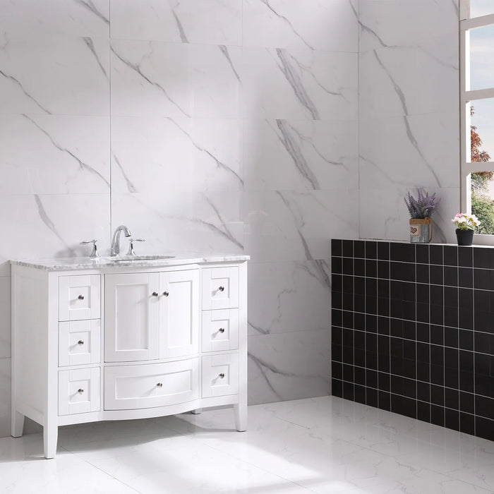 Eviva Stanton 42" White Transitional Bathroom Vanity with White Carrara Top-EVVN04-42WH