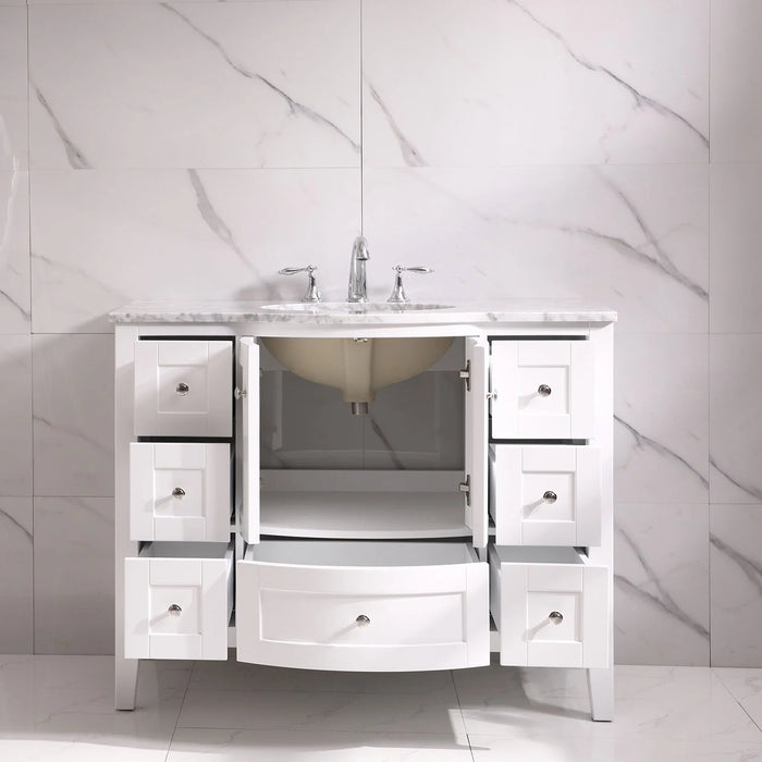 Eviva Stanton 48" White Transitional Bathroom Vanity with White Carrara Top-EVVN04-48WH