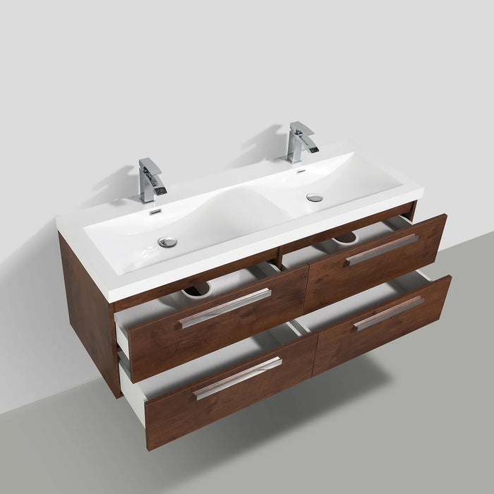 Eviva Surf 57" Rosewood Modern Bathroom Vanity Set with Integrated White Acrylic Double Sink-EVVN144-57RSWD