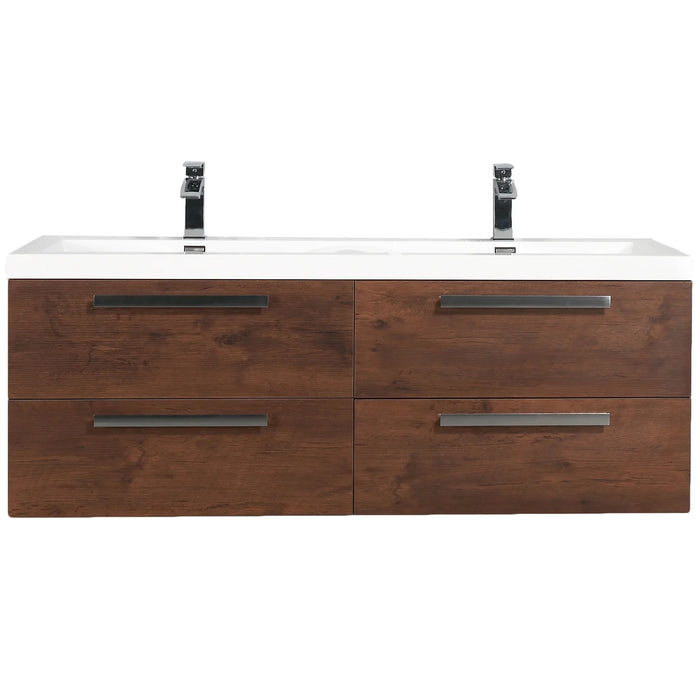 Eviva Surf 57" Rosewood Modern Bathroom Vanity Set with Integrated White Acrylic Double Sink-EVVN144-57RSWD