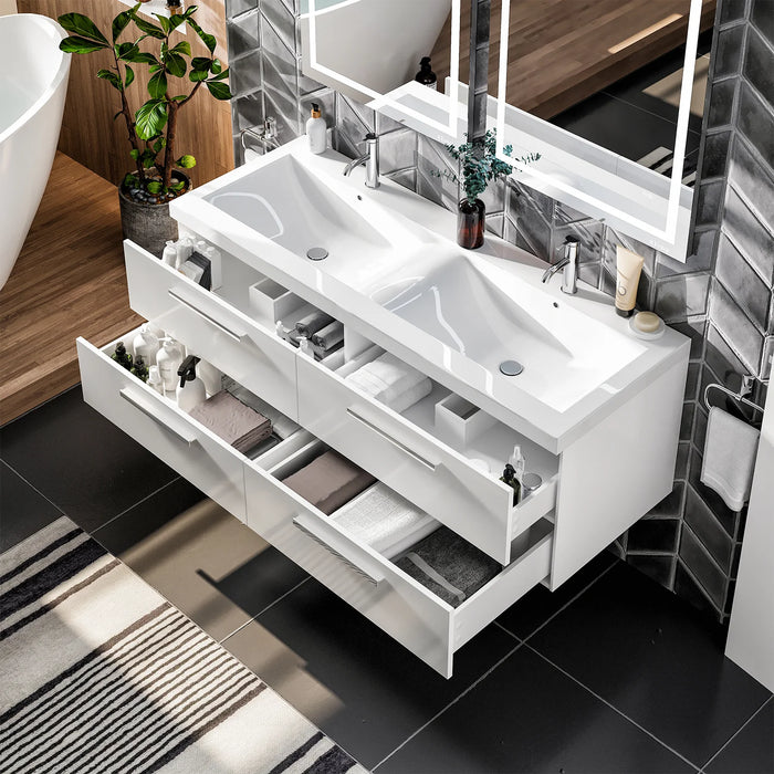Eviva Surf 57" White Modern Bathroom Vanity Set with Integrated White Acrylic Double Sink-EVVN144-57WH