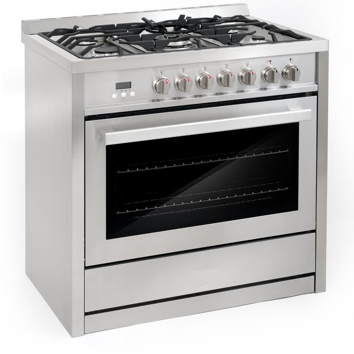 Cosmo Commercial-Style 36'' 3.8 cu. ft. Single Oven Dual Fuel Range with 8 Function Convection Oven in Stainless Steel COS-F965NF