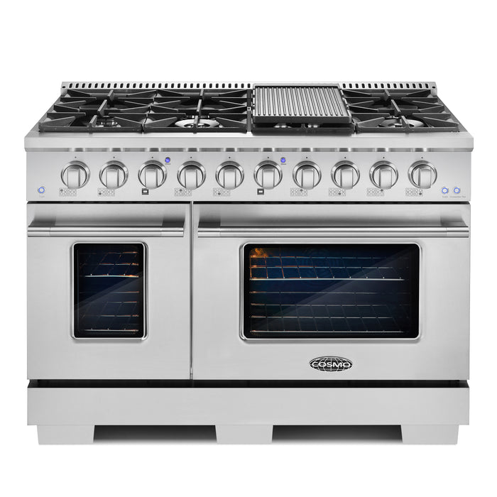 Cosmo Commercial-Style 48'' 5.5 cu. ft. Double Oven Gas Range with 8 Italian Burners and Heavy Duty Cast Iron Grates in Stainless Steel COS-GRP486G