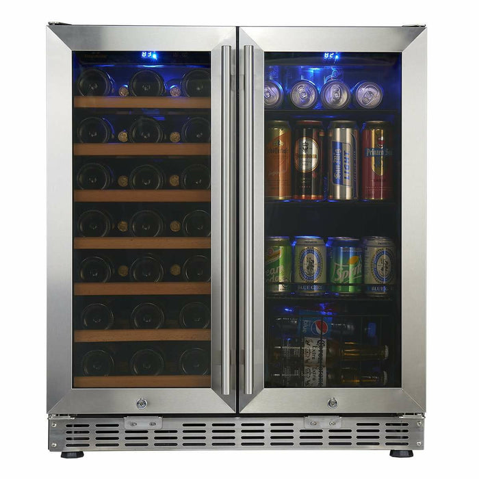 Kings Bottle 30" Under Counter Low-E Glass Door Wine and Beer Cooler Combo KBUSF66BW-SS