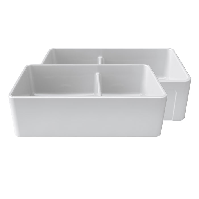 LaToscana 36'' Double-Bowl Reversible Fireclay Sink in White LDL3619W