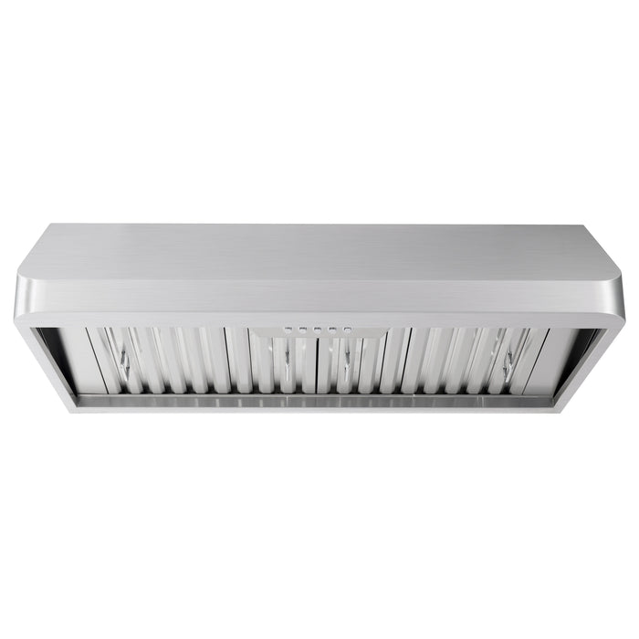 Cosmo QB90 36 in. Under Cabinet Range Hood with Push Button Controls, Permanent Filters, LED Lights, Convertible from Ducted to Ductless (Kit Not Included) in Stainless Steel COS-QB90