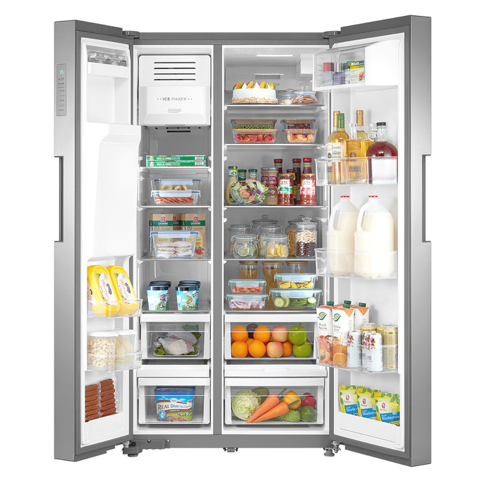 Cosmo 26.3 cu. ft. Side-by-Side Refrigerator with Water and Ice Dispenser in Stainless Steel26.3 cu. ft. Side-by-Side Refrigerator with Water and Ice Dispenser in Stainless Steel COS-SBSR263RHSS