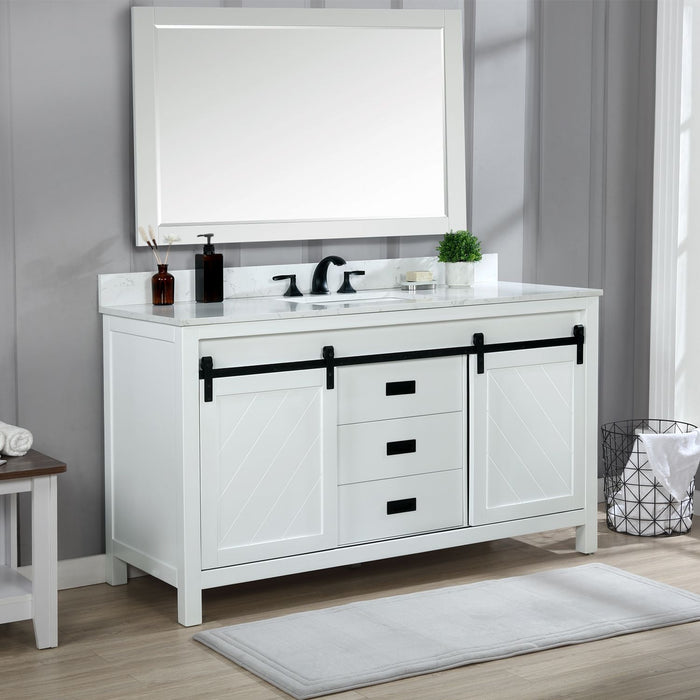 Altair Kinsley 60" Single Bathroom Vanity Set in White and Carrara White Marble Countertop with Mirror  536060S-WH-AW