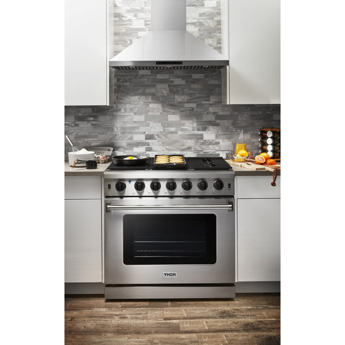 Thor Kitchen 36” Gas Range in Stainless Steel LRG3601U