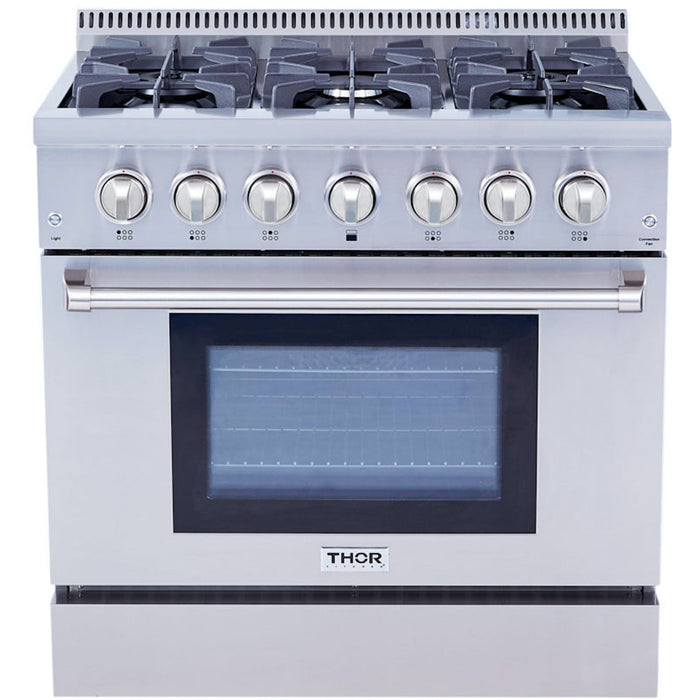 Thor Kitchen 36" Professional Dual Fuel Liquid Propane Gas Range in Stainless Steel HRD3606ULP