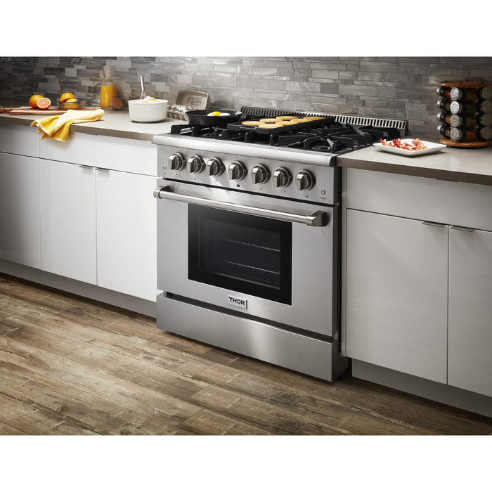 Thor Kitchen 36" Professional Dual Fuel Range in Stainless Steel HRD3606U