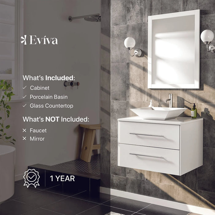 Totti Wave 24" White Modern Bathroom Vanity with Super White Man-Made Stone Top & Sink-EVVN147-24WH