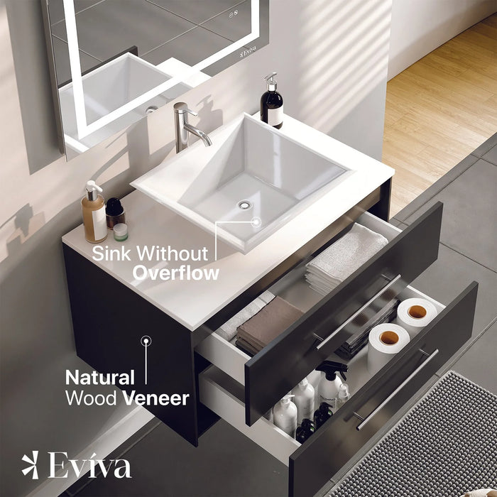 Totti Wave 30" Espresso Modern Bathroom Vanity with Super White Man-Made Stone Top & Sink-EVVN147-30ES