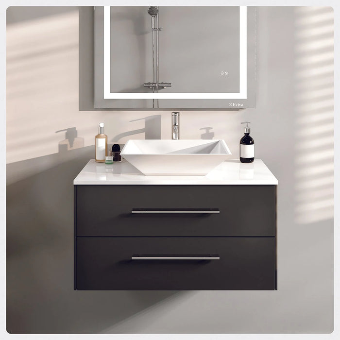 Totti Wave 30" Espresso Modern Bathroom Vanity with Super White Man-Made Stone Top & Sink-EVVN147-30ES