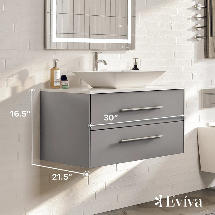 Totti Wave 30" Gray Modern Bathroom Vanity with Super White Man-Made Stone Top & Sink-EVVN147-30GR