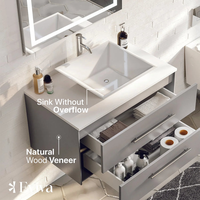 Totti Wave 30" Gray Modern Bathroom Vanity with Super White Man-Made Stone Top & Sink-EVVN147-30GR