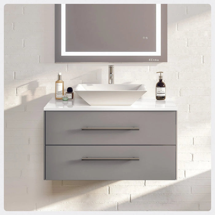 Totti Wave 30" Gray Modern Bathroom Vanity with Super White Man-Made Stone Top & Sink-EVVN147-30GR