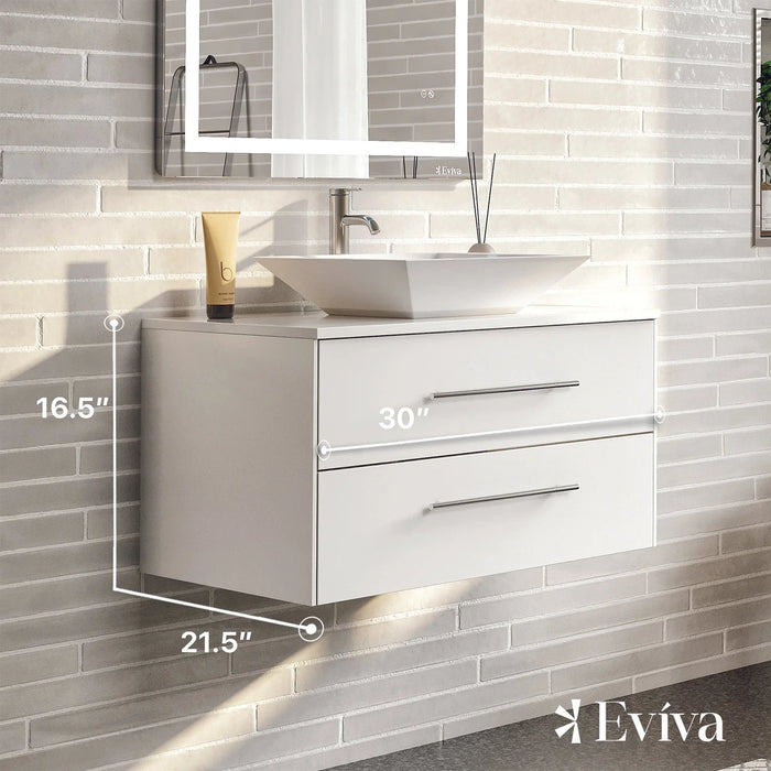 Totti Wave 30" White Modern Bathroom Vanity with Super White Man-Made Stone Top & Sink-EVVN147-30WH