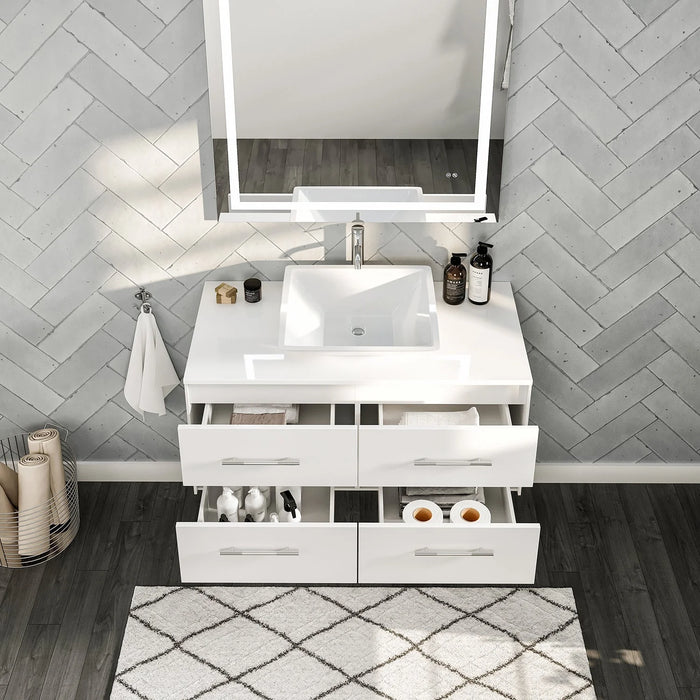 Totti Wave 36" White Modern Bathroom Vanity with Super White Man-Made Stone Top & Sink-EVVN147-36WH