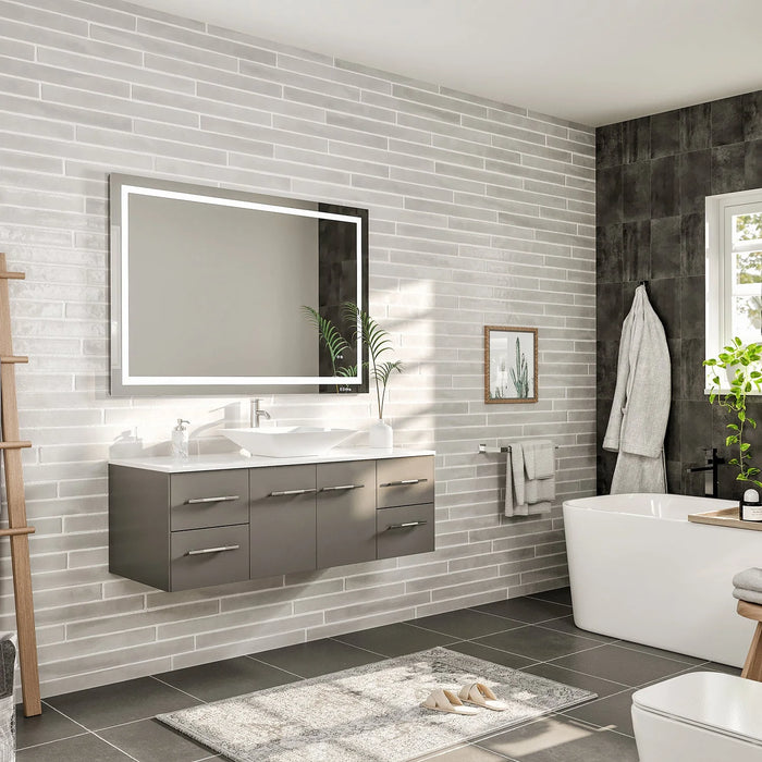 Totti Wave 48" Gray Modern Bathroom Vanity with Super White Man-Made Stone Top & Sink-EVVN147-48GR