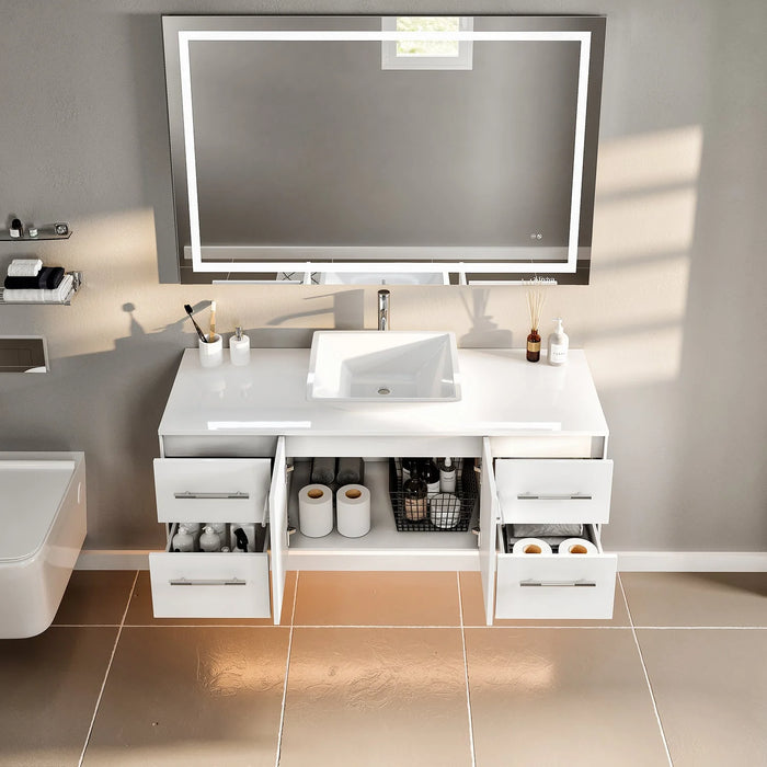 Totti Wave 48" White Modern Bathroom Vanity with Super White Man-Made Stone Top & Sink-EVVN147-48WH