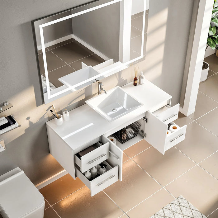 Totti Wave 48" White Modern Bathroom Vanity with Super White Man-Made Stone Top & Sink-EVVN147-48WH