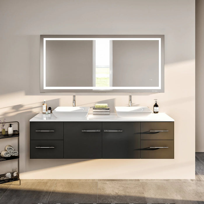 Totti Wave 60" Espresso Modern Double Sink Bathroom Vanity with Super White Man-Made Stone Top and Sinks-EVVN147-60ES