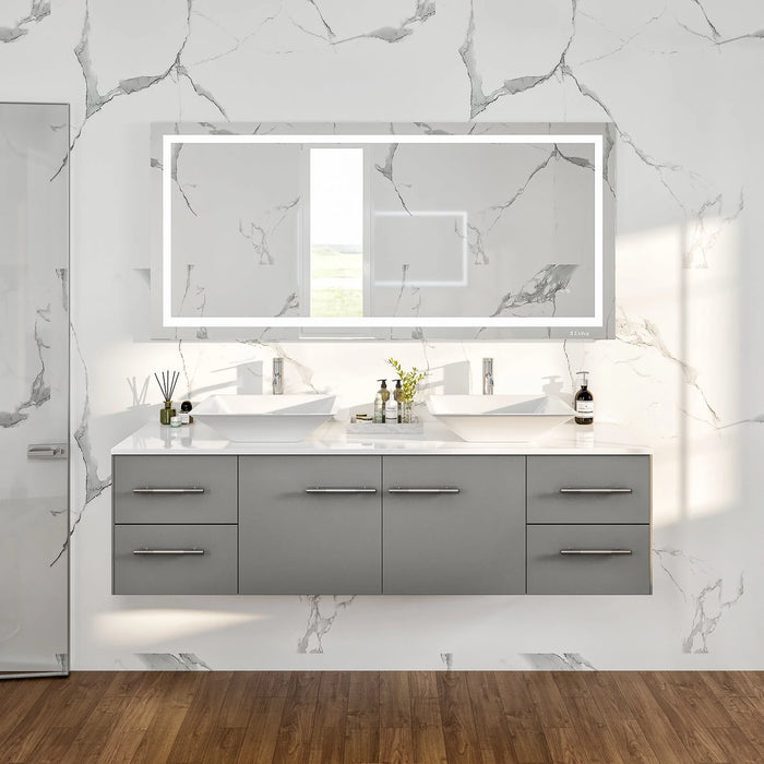 Totti Wave 60" Gray Modern Double Sink Bathroom Vanity with Super White Man-Made Stone Top & Sinks-EVVN147-60GR