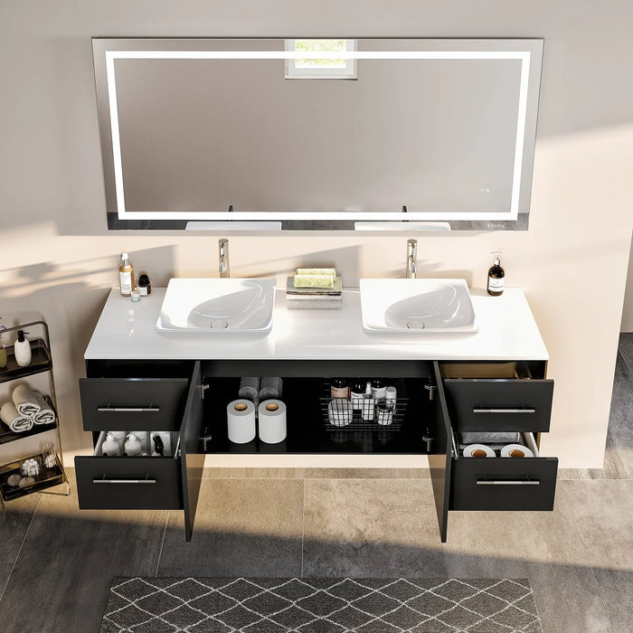 Totti Wave 72" Espresso Modern Double Sink Bathroom Vanity with Super White Man-Made Stone Top and Sinks-EVVN147-72ES