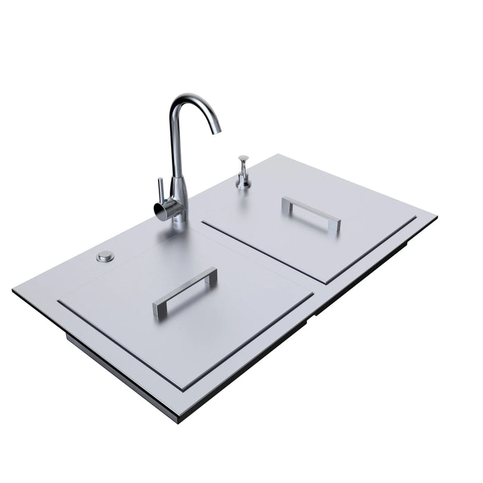 Sunstone 37" ADA Compliant Double Sink with Covers & Hot/Cold Faucet ADASK37