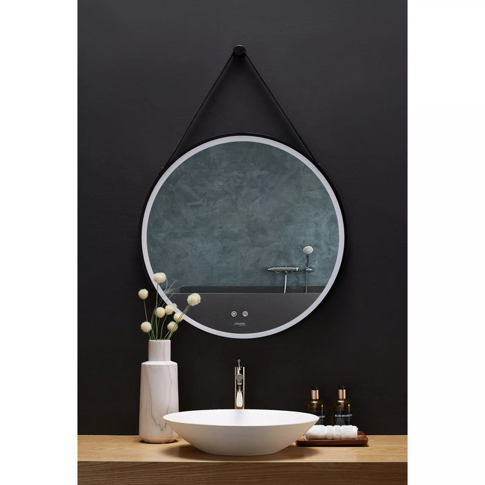 Ancerre 24” Sangle Led Mirror Black Framed Lighted Bathroom Vanity Mirror and Vegan leather Strap LEDM-SANGLE-24-B