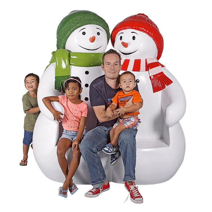 Design Toscano Powder Pals Holiday Snowman Photo Op Sculptural Bench NE160250