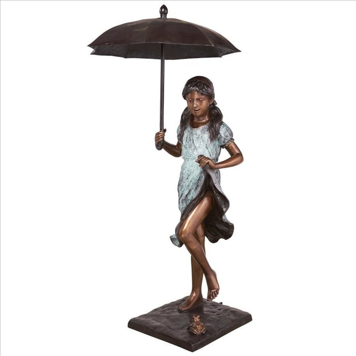 Design Toscano Singing in the Rain Young Girl with Umbrella Cast Bronze Garden Statue DK1889