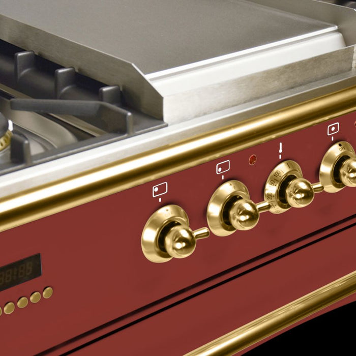 Hallman 36'' Single Oven Duel Fuel Italian Range, Brass Trim in Burgundy HDFR36BSBG