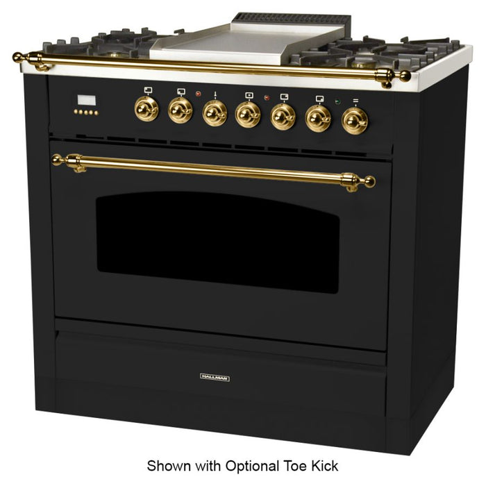 Hallman 36'' Single Oven Duel Fuel Italian Range, Brass Trim in Glossy Black HDFR36BSGB
