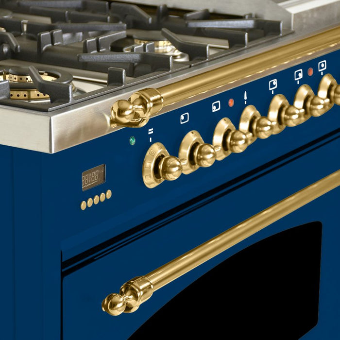 Hallman 48'' Double Oven Duel Fuel Italian Range, Brass Trim in Blue HDFR48BSBU