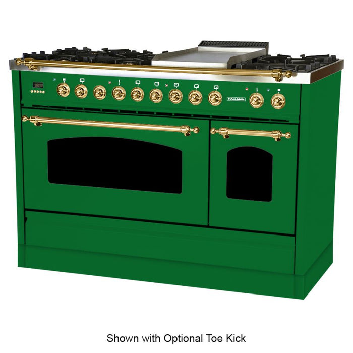 Hallman 48'' Double Oven Duel Fuel Italian Range, Brass Trim in Emerald Green HDFR48BSGN