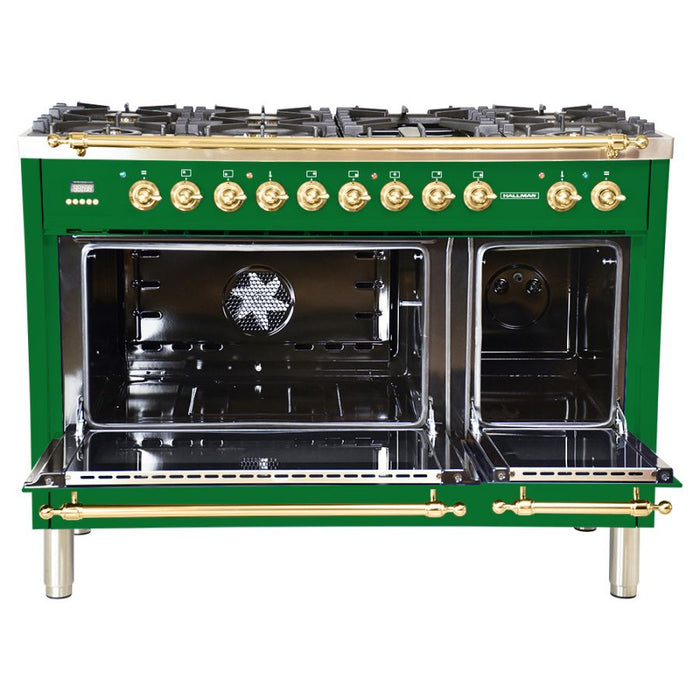 Hallman 48'' Double Oven Duel Fuel Italian Range, Brass Trim in Emerald Green HDFR48BSGN