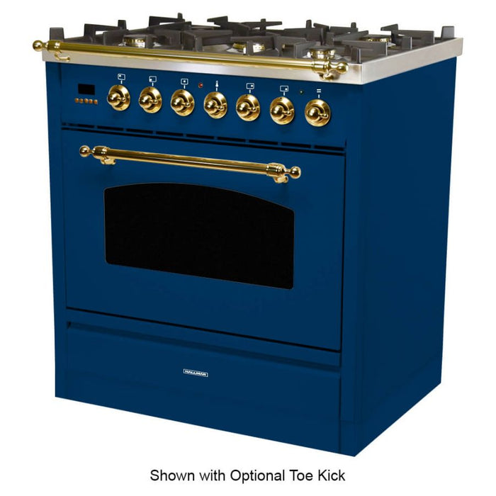 Hallman 30'' Single Oven All Gas Italian Range, Brass Trim in Blue HGR30BSBU