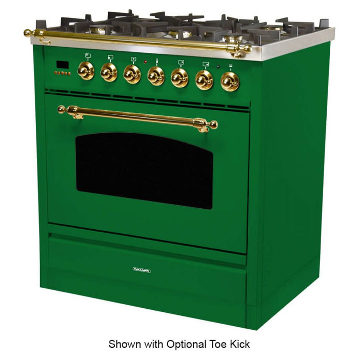 Hallman 30'' Single Oven All Gas Italian Range, Brass Trim in Emerald Green  HGR30BSGN