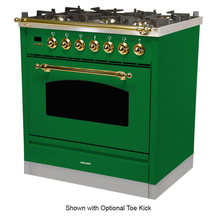 Hallman 30'' Single Oven All Gas Italian Range, Brass Trim in Emerald Green  HGR30BSGN