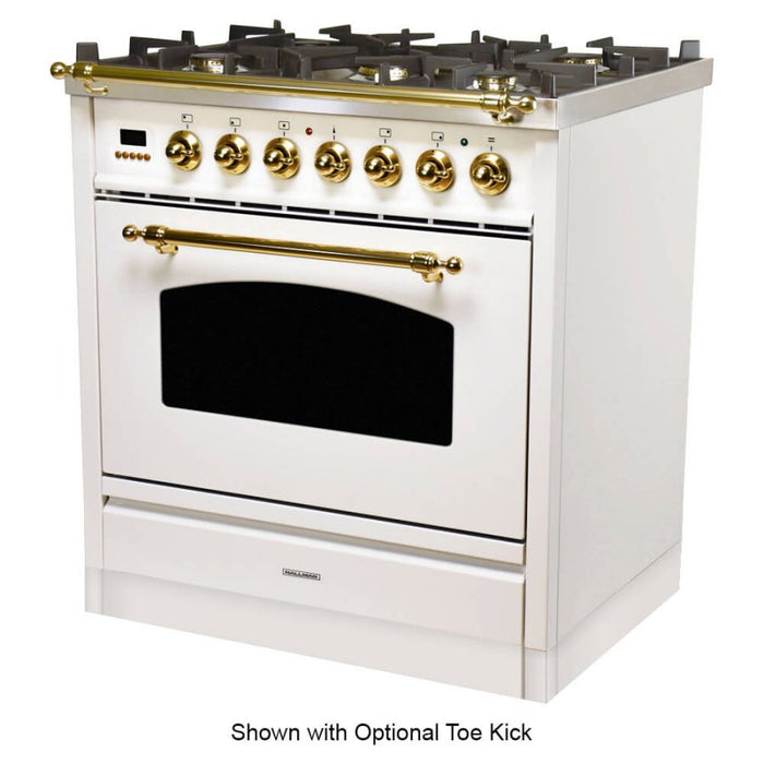 Hallman 30'' Single Oven All Gas Italian Range, Brass Trim in White HGR30BSWT