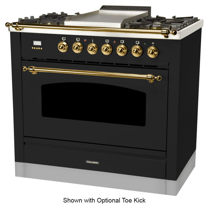 Hallman 36'' Single Oven All Gas Italian Range, Brass Trim in Glossy Black HGR36BSGB
