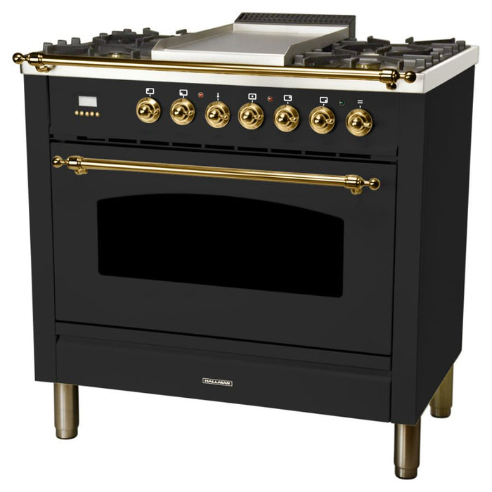 Hallman 36'' Single Oven All Gas Italian Range, Brass Trim in Matte Graphite HGR36BSMG