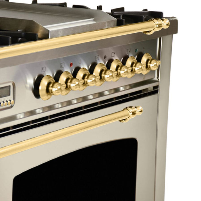 Hallman 36'' Single Oven All Gas Italian Range, Brass Trim in Stainless-steel HGR36BSSS