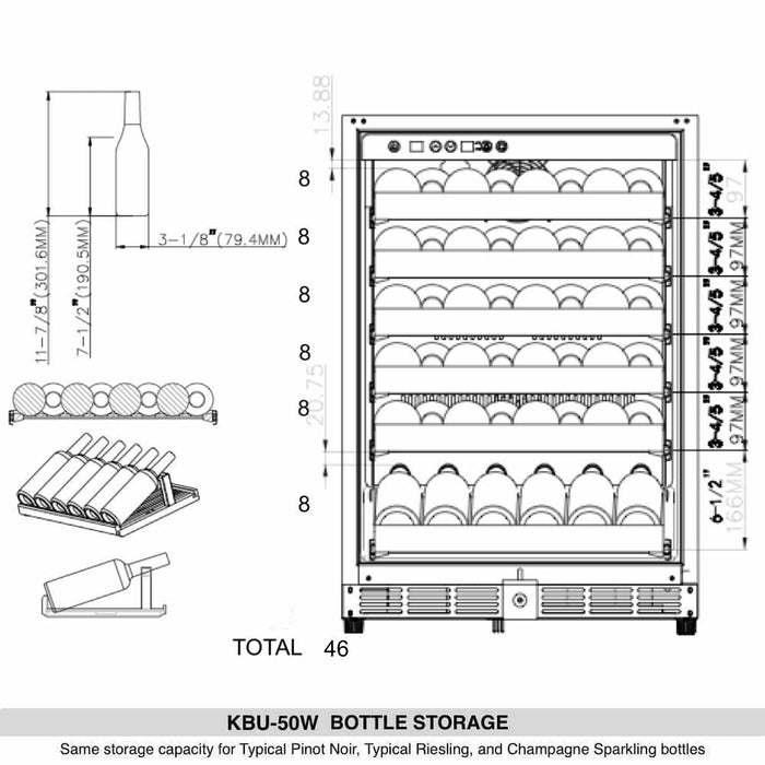 Kings Bottle 48''Glass Door Side By Side Wine And Beverage Cooler Combo KBU50BW2-FG