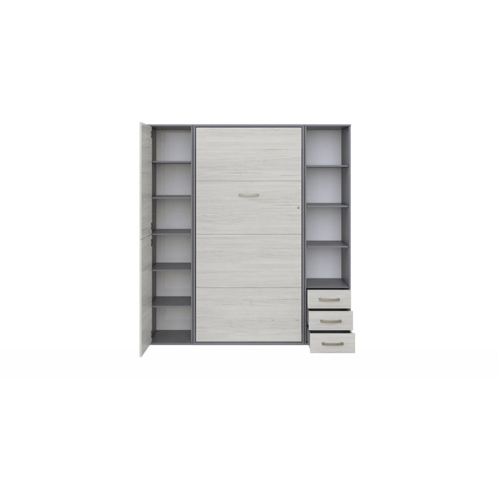 Maxima House Invento Murphy Bed Vertical Wall Bed European Full XL Size with 2 Cabinets IN140V-08/09W