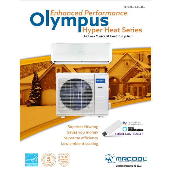 MRCOOL Olympus Hyper Heat 17,000 BTU Ductless Mini Split Air Conditioner and Heat Pump Condenser - 230V/60Hz O-HH-18-HP-C-230