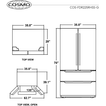 Cosmo 22.5 cu. ft. 4-Door French Door Refrigerator with Pull Handle in Stainless Steel, Counter Depth COS-FDR225RHSS-G